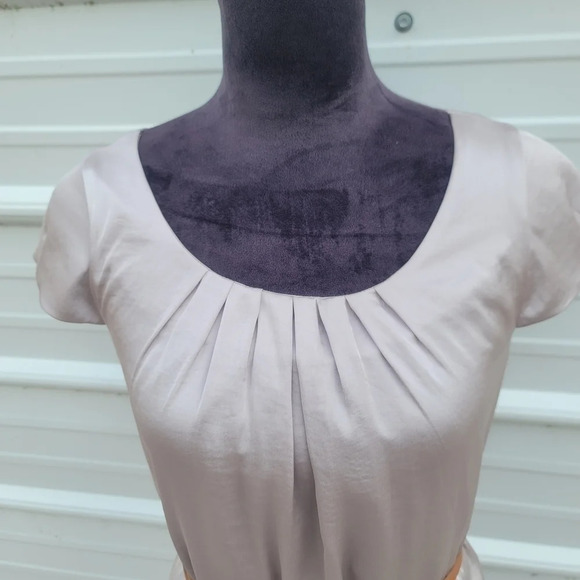 NWT H&M Sheath Dress Women Taupe Gray Satin Knee Length Cap Sleeves Belted sz 6 - Picture 7 of 15